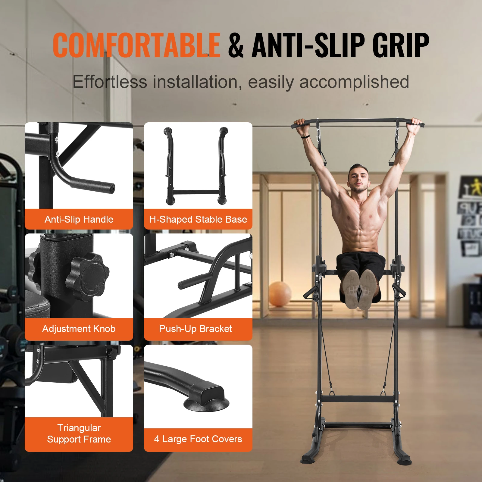 Imagem -06 - Vevor-multi-function Power Tower Dip Station Ajustável Pull up Bar Stand Home Gym Treinamento de Força 10-level Altura 440lbs