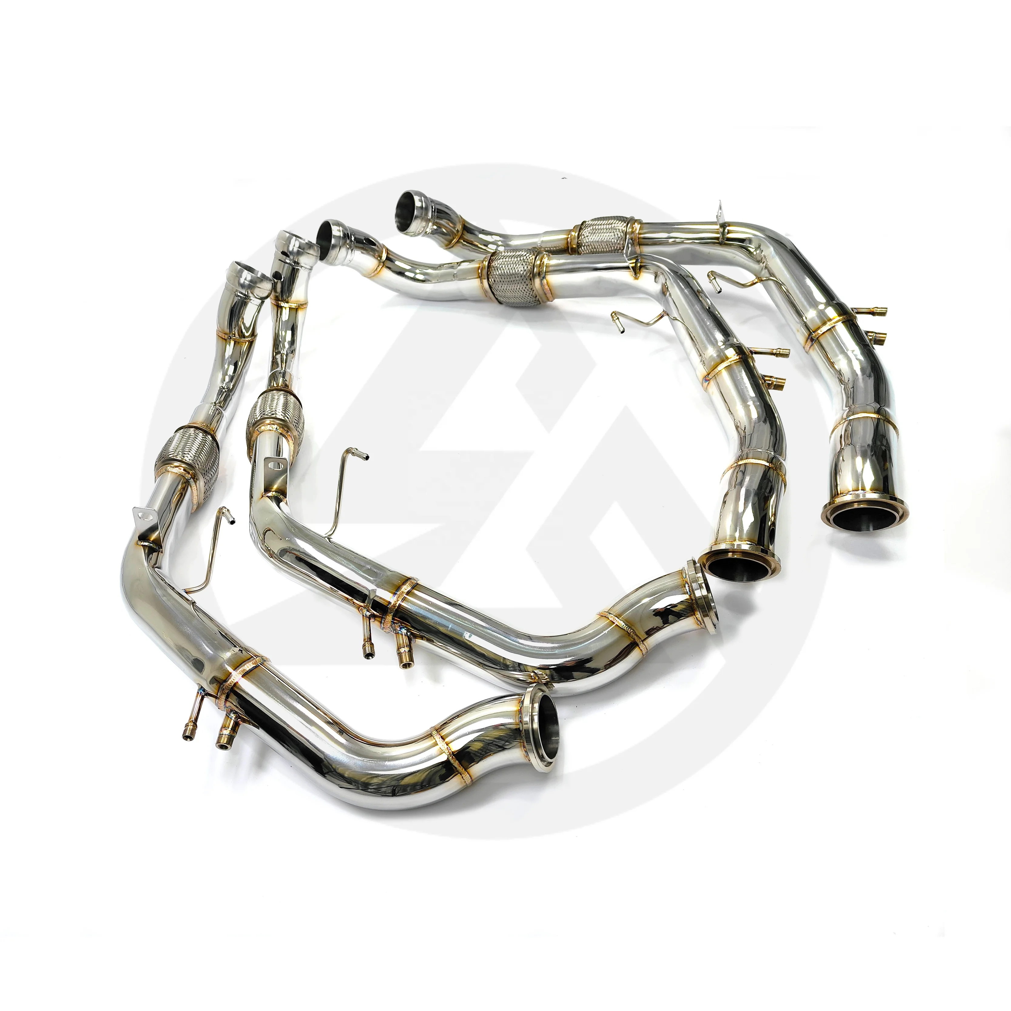 ضبط العادم الأمامي لبورشه باناميرا 971 2.9T 4.0T SS304 الأنابيب الأمامية المصقولة الأنابيب الثانوية المستقيمة