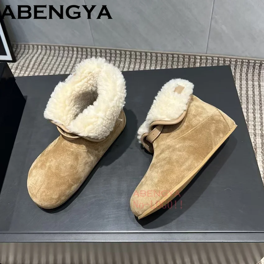 

Замшевые зимние сапоги, женские зимние шерстяные теплые туфли для женщин, повседневные рыцарские сапоги на плоской подошве, меховые Botas Mujer