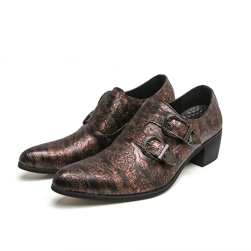 FUQIAO High Heels Men's Formal Shoes Retro Leather Male Loafers Elegant Dress Wedding Heightened Shoes Casual Business Oxfords