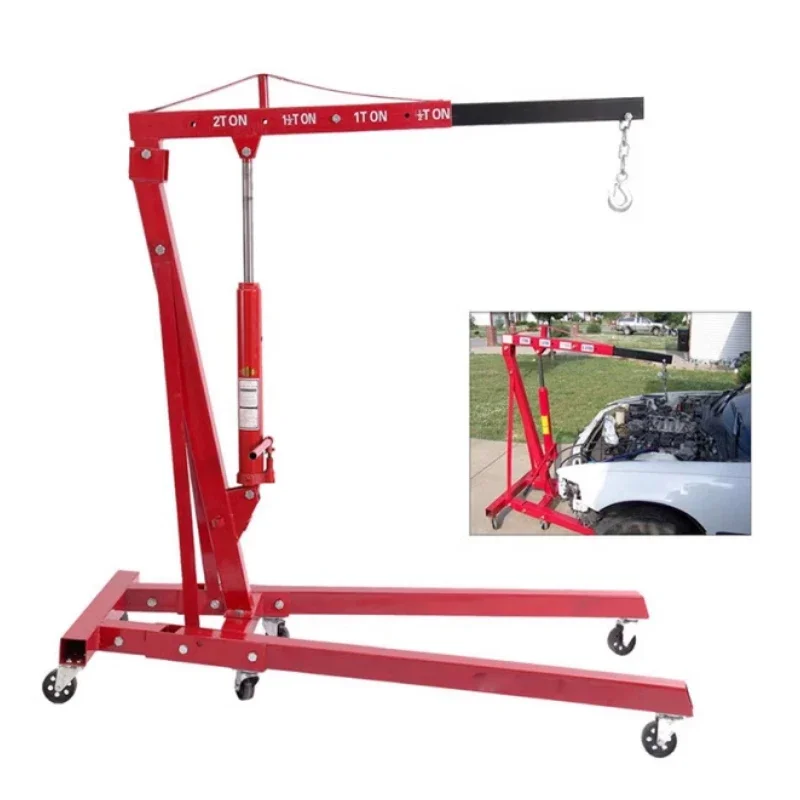 2T Folding Crane Manual Hydraulic Engine Hanger Automotive Engine Loading and Unloading Mobile Crane Auto Repair Tools