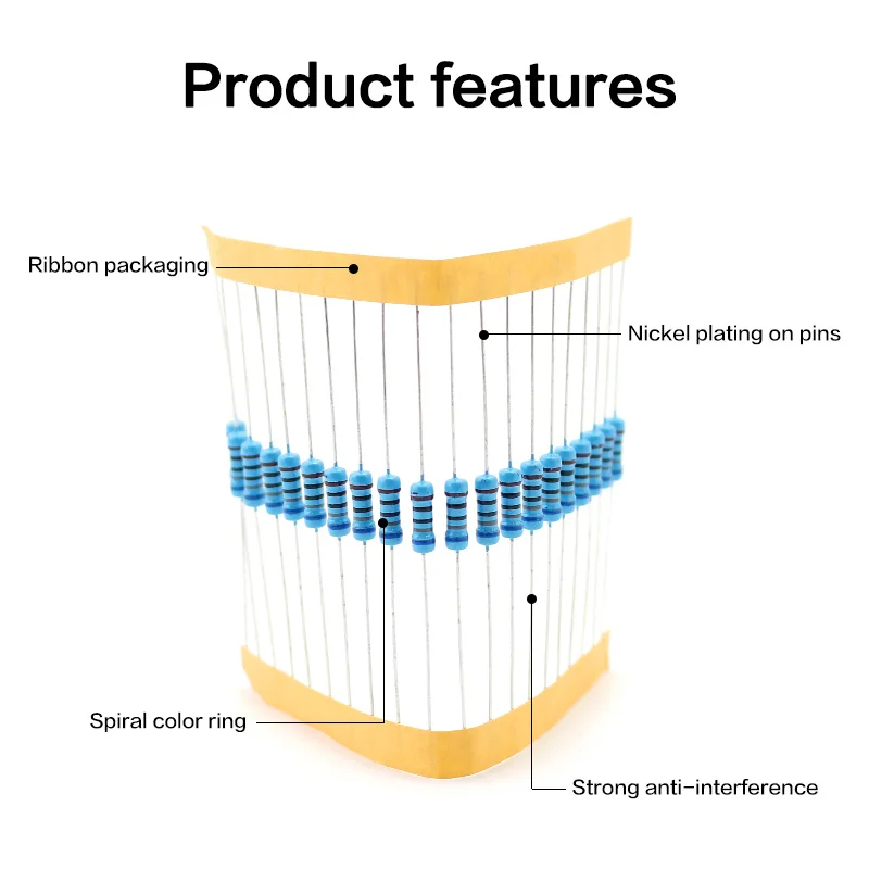 150/300PCS 1/2W 2W Resistance 1% Metal Film Resistor Assortment Kit 30Kinds 0.1R~750R 1K~820K Ohm Color Ring Resistors