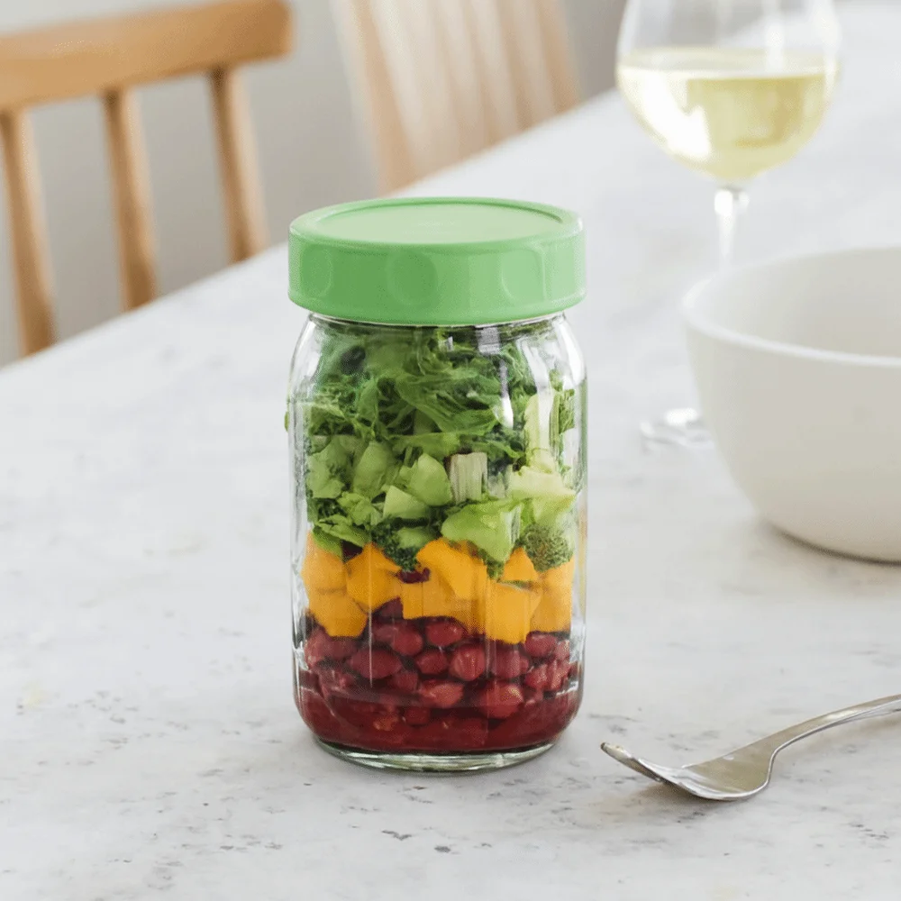 

Набор из 4 стеклянных банок для салата объемом 32 унции с встроенным стаканчиком для соуса, мерной шкалой, для овсянки, прозрачные, для разделения сухих и влажных продуктов