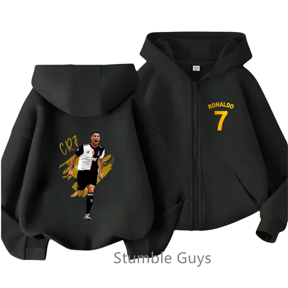 Mode Fußballstar Ronaldo- Hoodie Kinder Kleidung Trucks uit Jungen Trikot Reiß verschluss Sweatshirt Mädchen Langarm lässig Anime Tops