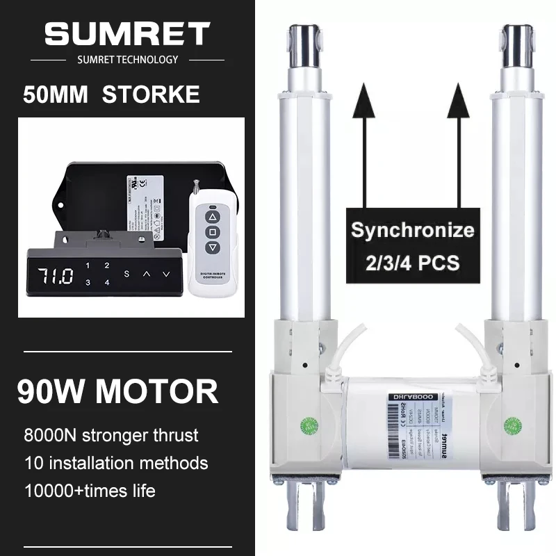 

0-50MM Stroke Linear Actuator With Hall Controller Kit 1/2/3/4 Motor Synchronous Control DC 12V 24V 8000N 6000N 3000N 800N 800KG