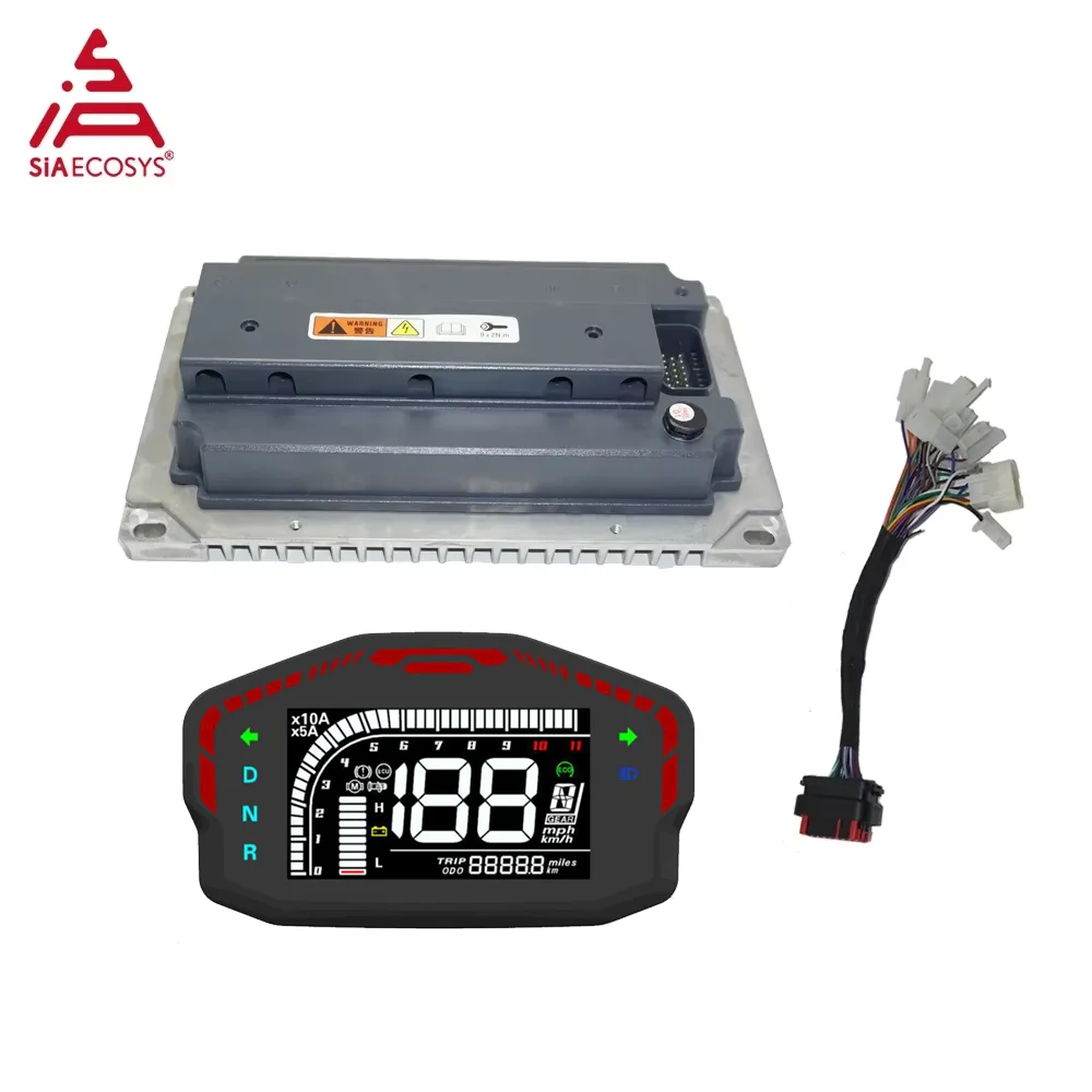 Controlador CAN EM200-2sp com dissipador de calor grande, visor LCD DKD ajustável, comunicação LIN CAN-BUS opcional e velocímetro LCD.
