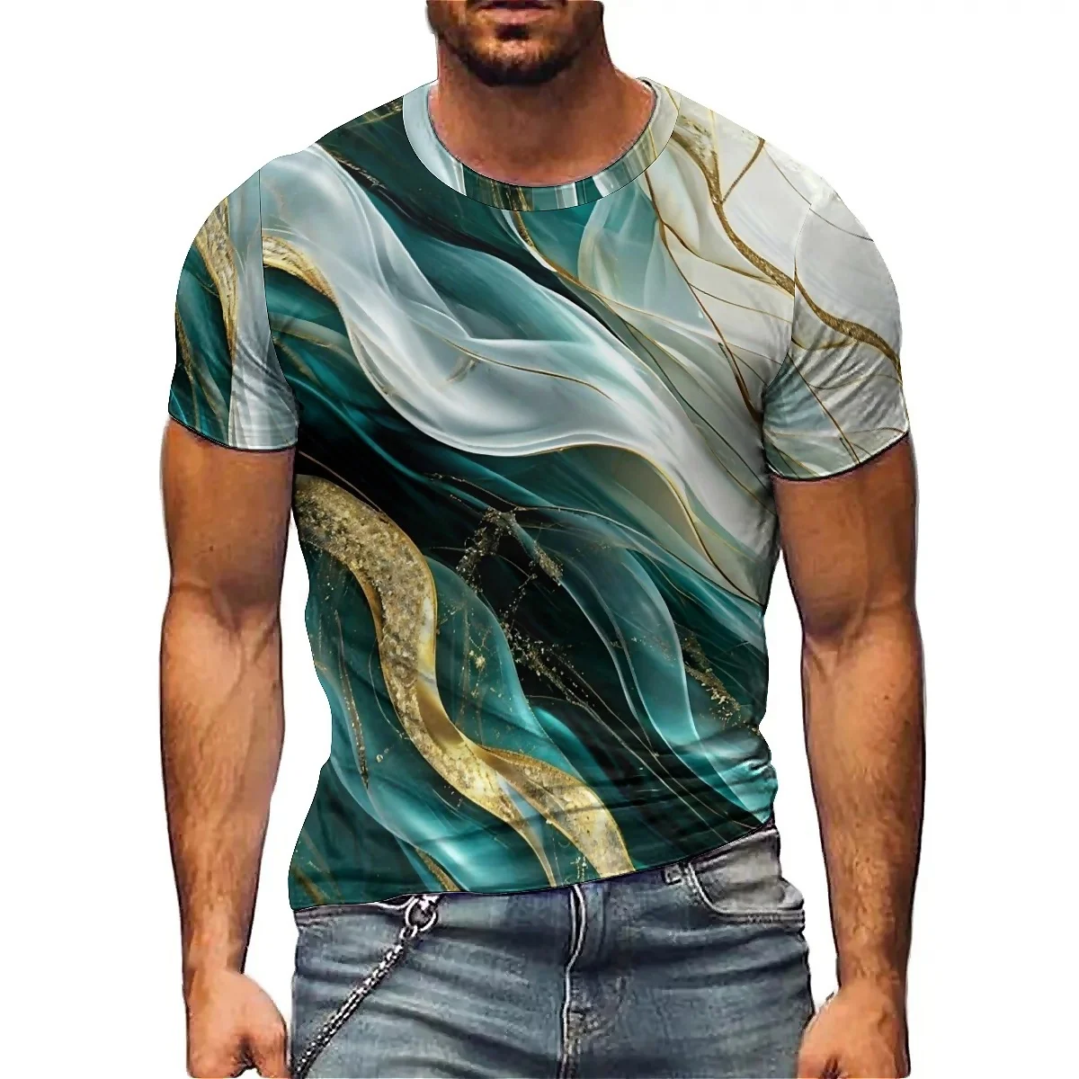 Men's Cool Hip Hop Rock Style 3D Printed Short Sleeve T-shirt Anime Cartoon Harajuku Style Loose Design High Quality Street Part