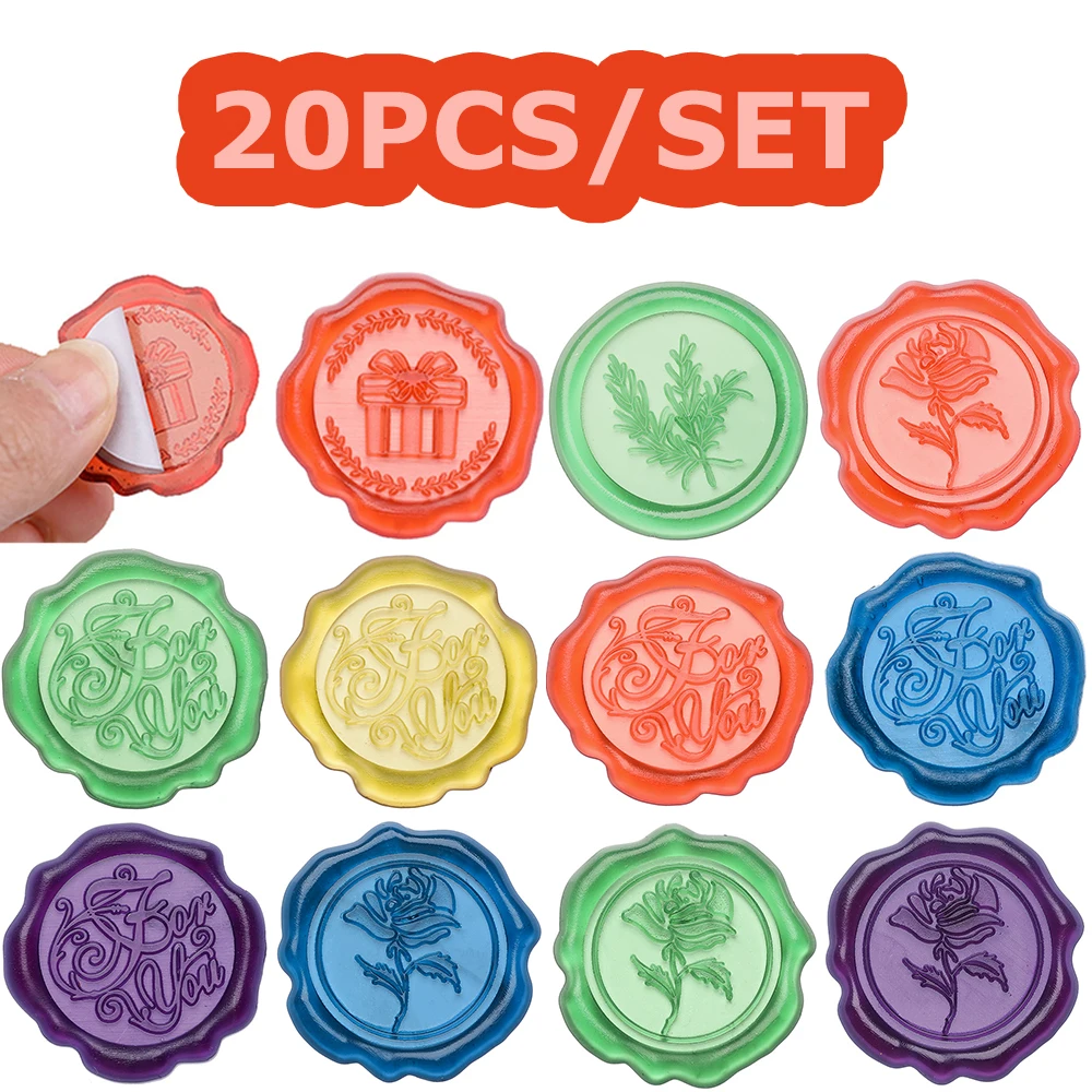 

20pcs/set Wax Seal Stickers Rose Rosemary For You Gift Box Pattern Self-Adhesive Stickers for DIY Greeting Gift Cards Crafting