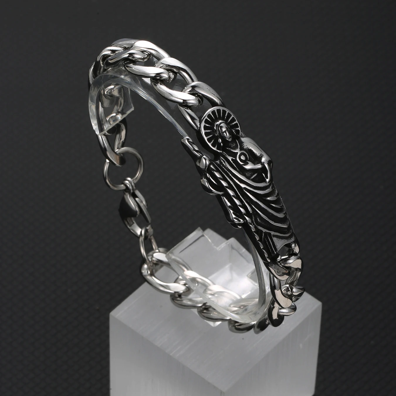 1 قطعة INGX خمر سانت سانت بنديكت أساور للرجال سلاسل الفولاذ المقاوم للصدأ سان بينيتو سوار رجل الحماية الروحية