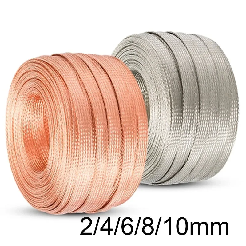 10meters 2/4/6/8/10mm flat Tinned Copper Braid wire Sleeve Screening Tubular Cable DIY customized