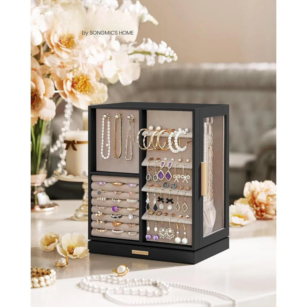 

Jewelry Box 360° Rotating, Jewelry Storage Case with 5 Drawers, Jewelry Organizer, Glass Window, Spacious, Vertical Jew