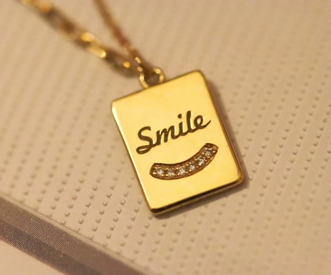 18K Gold Lab-Grown Diamond Customizable Engraved Logo Square Gold Pendant Choker Necklace Fine Jewelry for Christmas Birthday Gi