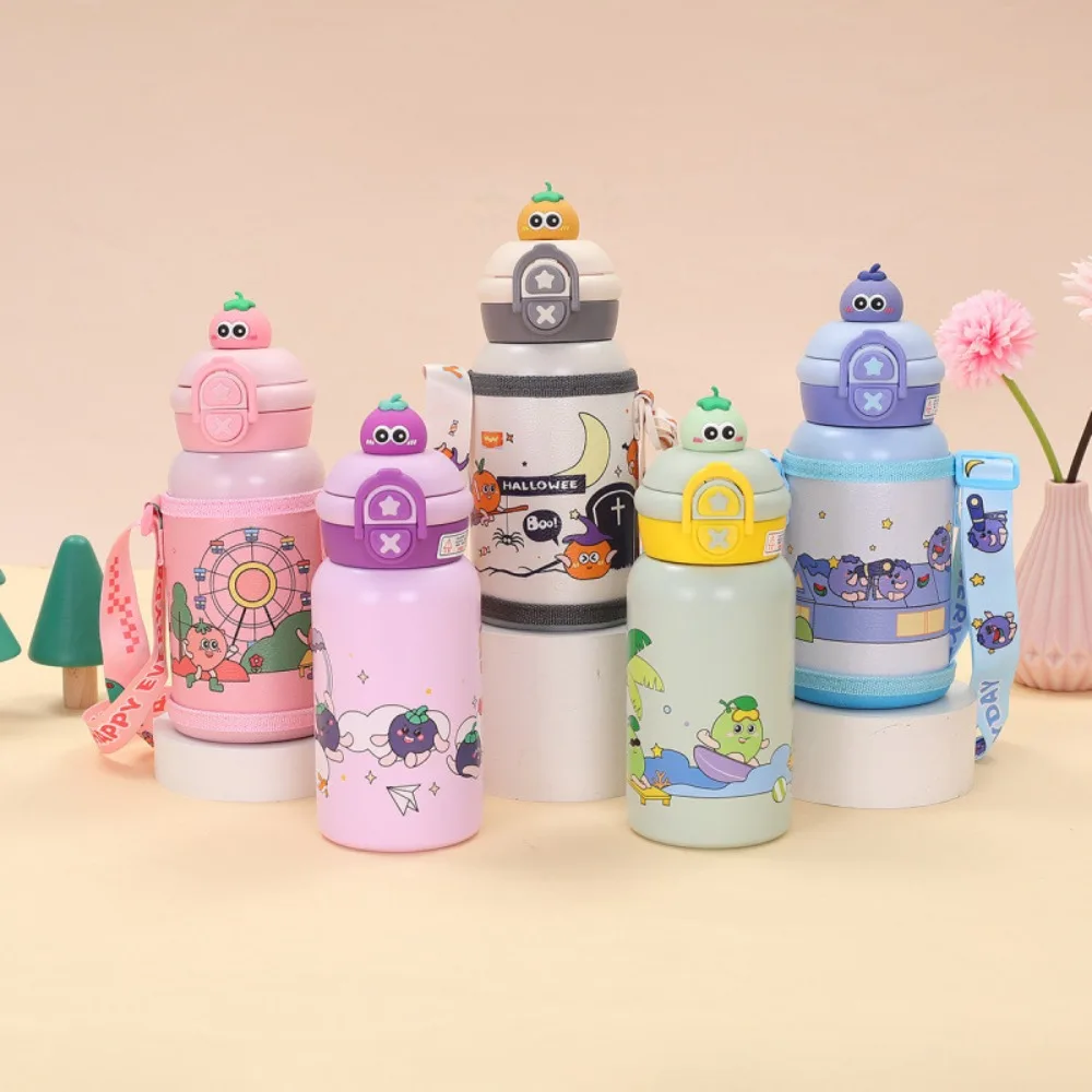 New 500ml Children Thermal Cup Cute Cartoon Pop-up Lid Thermal Water Bottle Reausable Stainless Steel Insulated Cup Drinkware