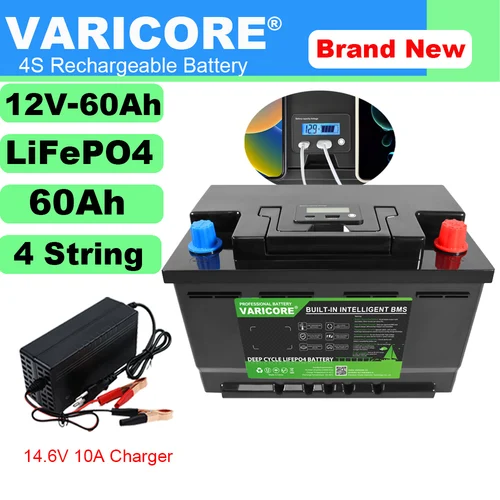 VariCore 12V/12.8V 60AH LiFePO4 배터리 리튬 전원 배터리 인버터 자동차 라이터 태양풍 + 14.6V 충전기 용 6000 사이클