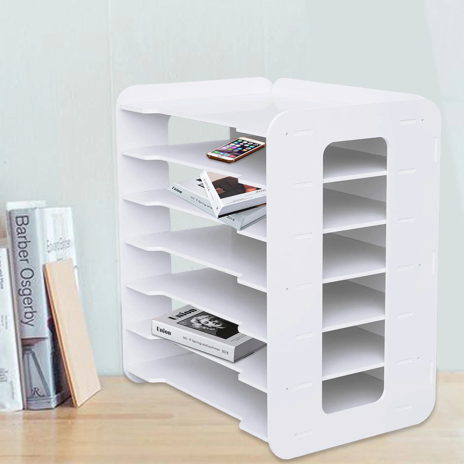 

LOYALHEARTDY 7 Tier Letter Tray Paper Sorter Holder File Document Rack Shelf Desk Organizer for Home Office Classroom White