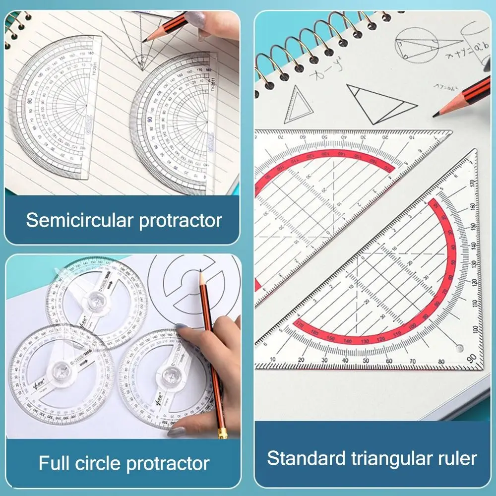 

Durable Triangle/Half Round 180/360 Degree Protractor Plastic Transparent Drawing Ruler Angle Ruler Students Gift