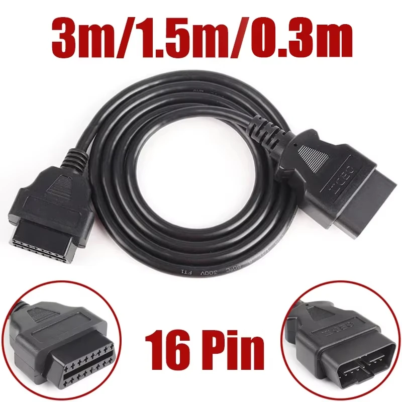 16 PIN Car OBD Extension Cable Male to Female 16-pin OBD2 Diagnostic Tool Connection Cable Connector Scanner Adapter 3m 1.5m