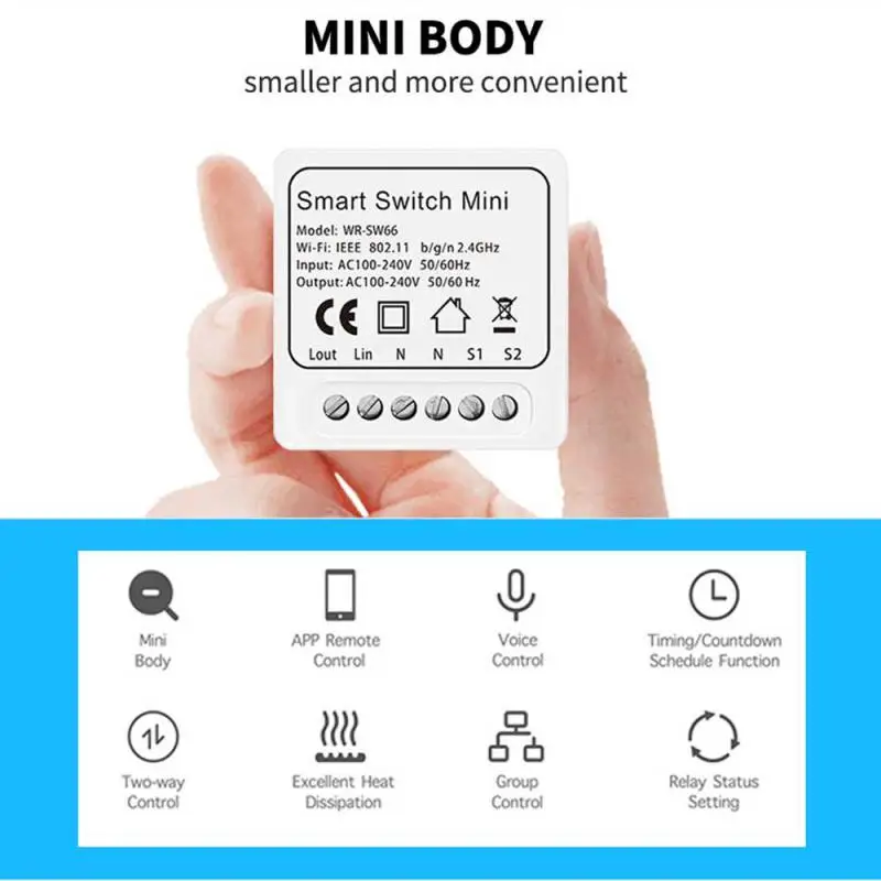 Tuya Wifi Mini Breaker 16A Smart On-off Device Control Electrical On-off And Traditional Switch Dual Control Alexa Google Home