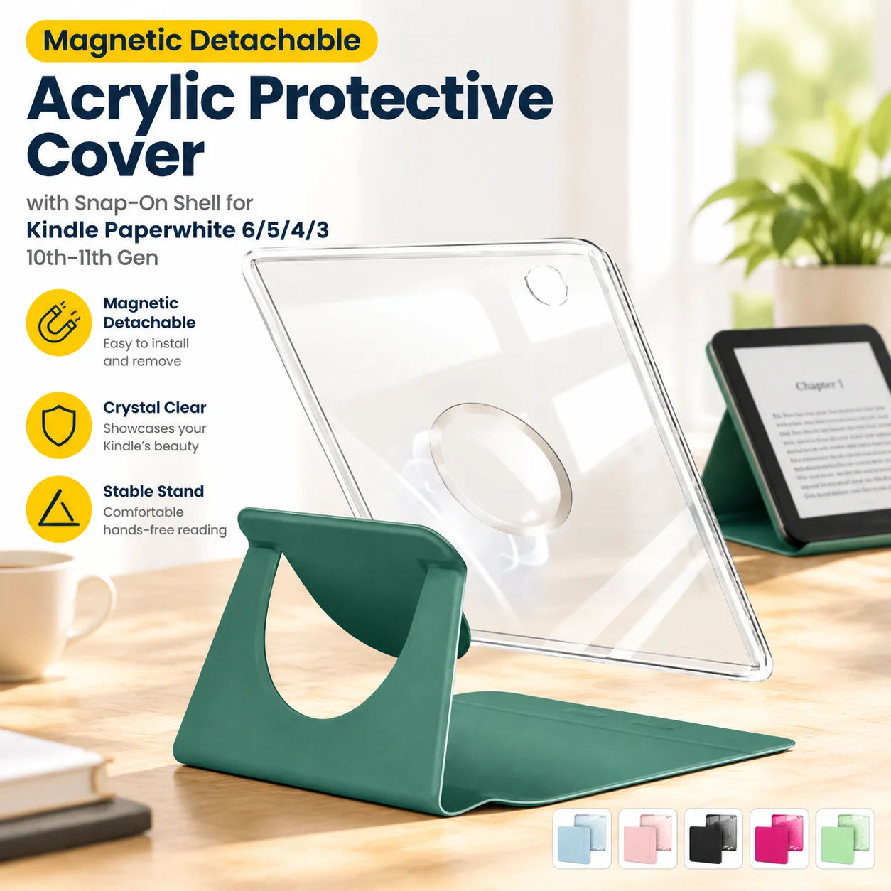 Magnetic Detachable Acrylic Protective Cover with Snap-On Shell for Kindle Paperwhite 6/5/4/3 10th-11th Gen