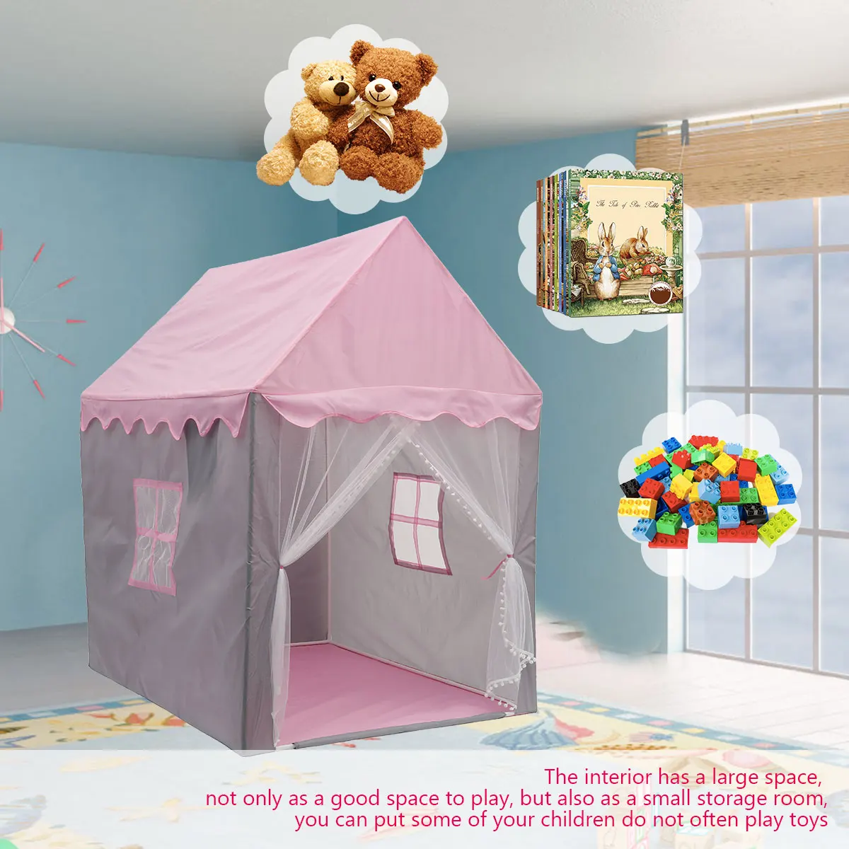 Children Play Tent Princess Castle House Child Room Cartoon Indoor Outdoor Playhouse Tent Toys Christmas Gifts for Boys Girls