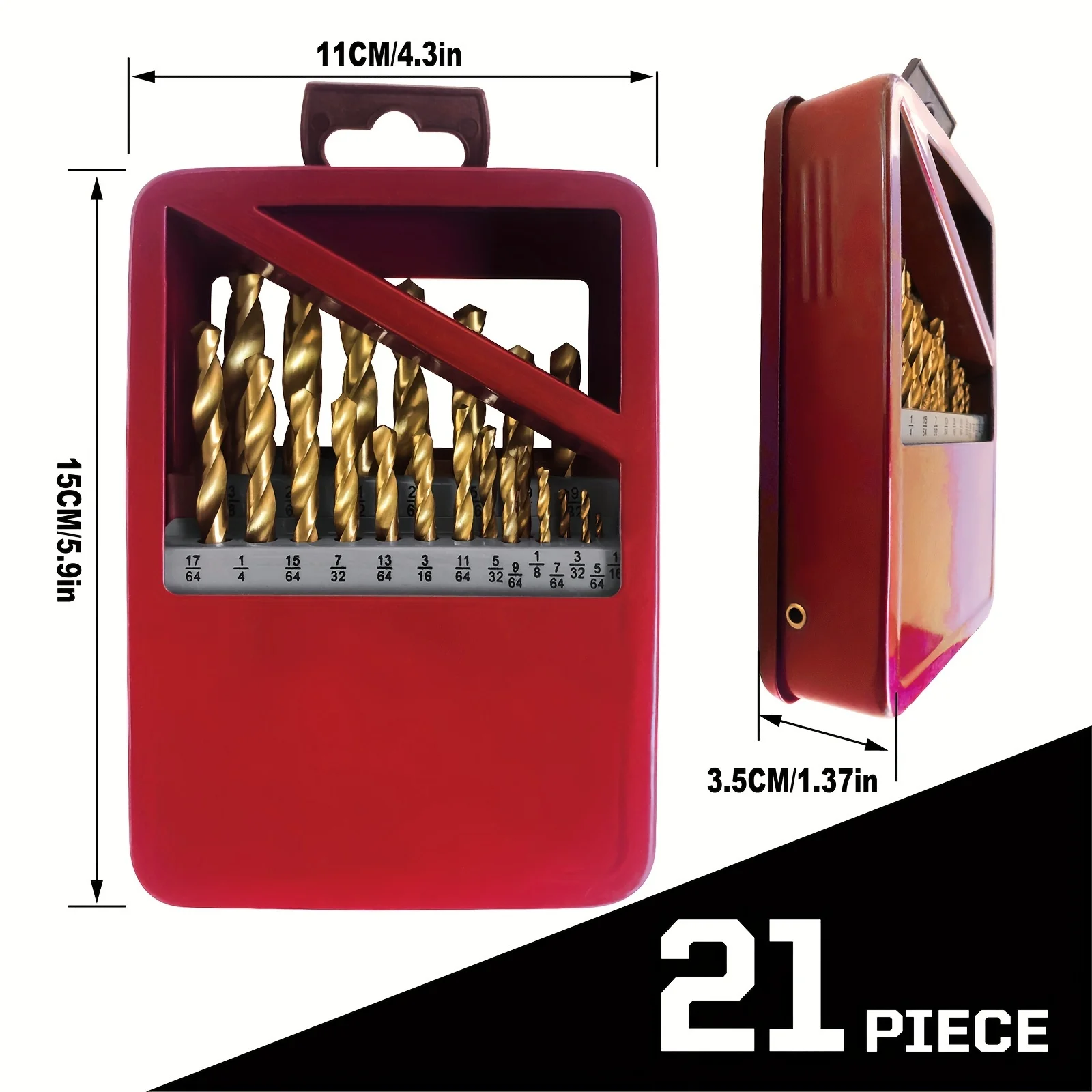 

21 Pieces Bits Set High Speed Steel Titanium Drill Bits Twist Drill Bits 1/16~ 3/8in. for Metal Steel Plastic and Wood