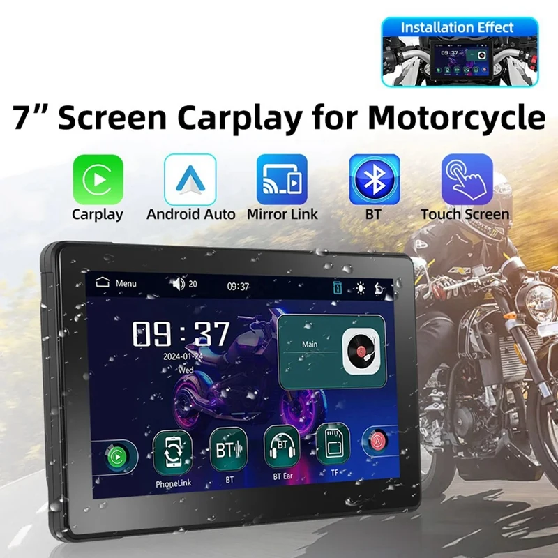 

7 Inch Portable Motorcycle GPS Navigation Waterproof Carplay Screen Display Wireless Android Auto Motorcycle Monitor