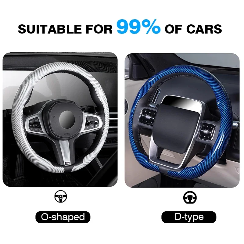 Carbon Fiber Steering Wheel Protective Cover With Car Emblem for Hyundai i40 i30 i10 ix35 ix25 Tucson Accent Elantra Santa Fe view 5