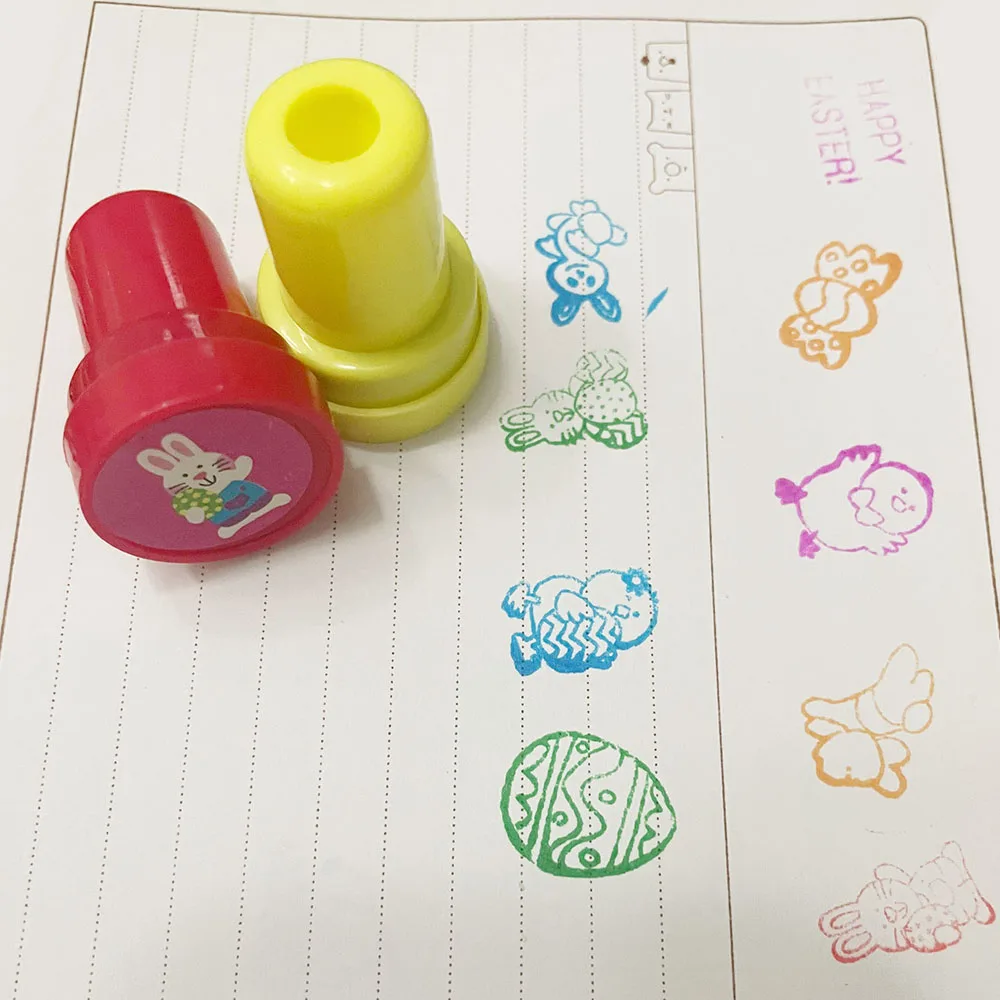 Kit 10pcs Easter Bunny Egg Stamp Set for Children Cartoon Self-inking Stamps