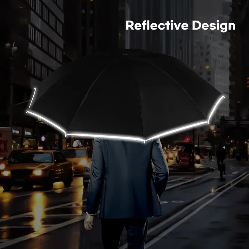 Big Reverse Umbrella Men and Women, Folding Automatic Umbrella Windproof Strong, Double Layer, Inverted Rain Umbrella, 10K