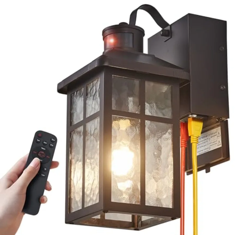 

Porch Light with Outlet and Remote Control - Plug in Outdoor Wall Lights with GFCI Exterior Lighting Fixtures Adjustable 3 Sens
