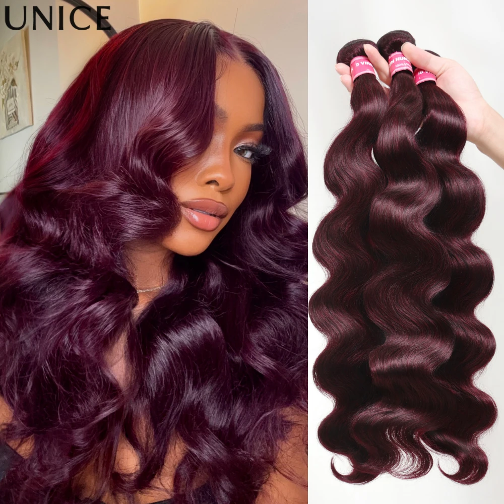 

Наборы волос UNice Purple Black Cherry Body Wave, 3/4 шт., 100% натуральные человеческие волосы, 100 грамм в наборе, для быстрого наращивания
