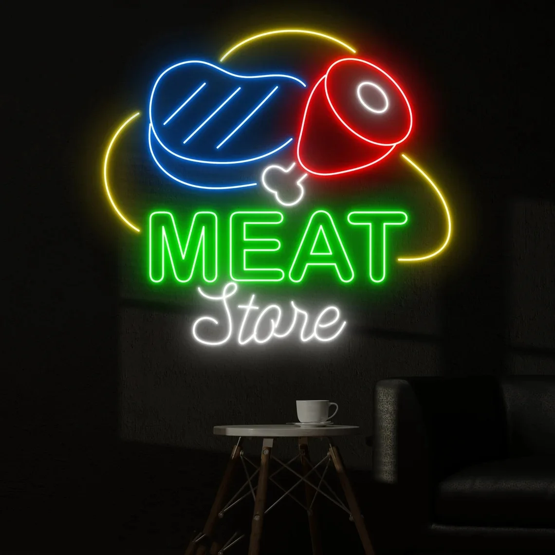 Meat Store Neon Sign Meat Restaurant Meat Lover Gift BBQ Restaurant Wall Decor