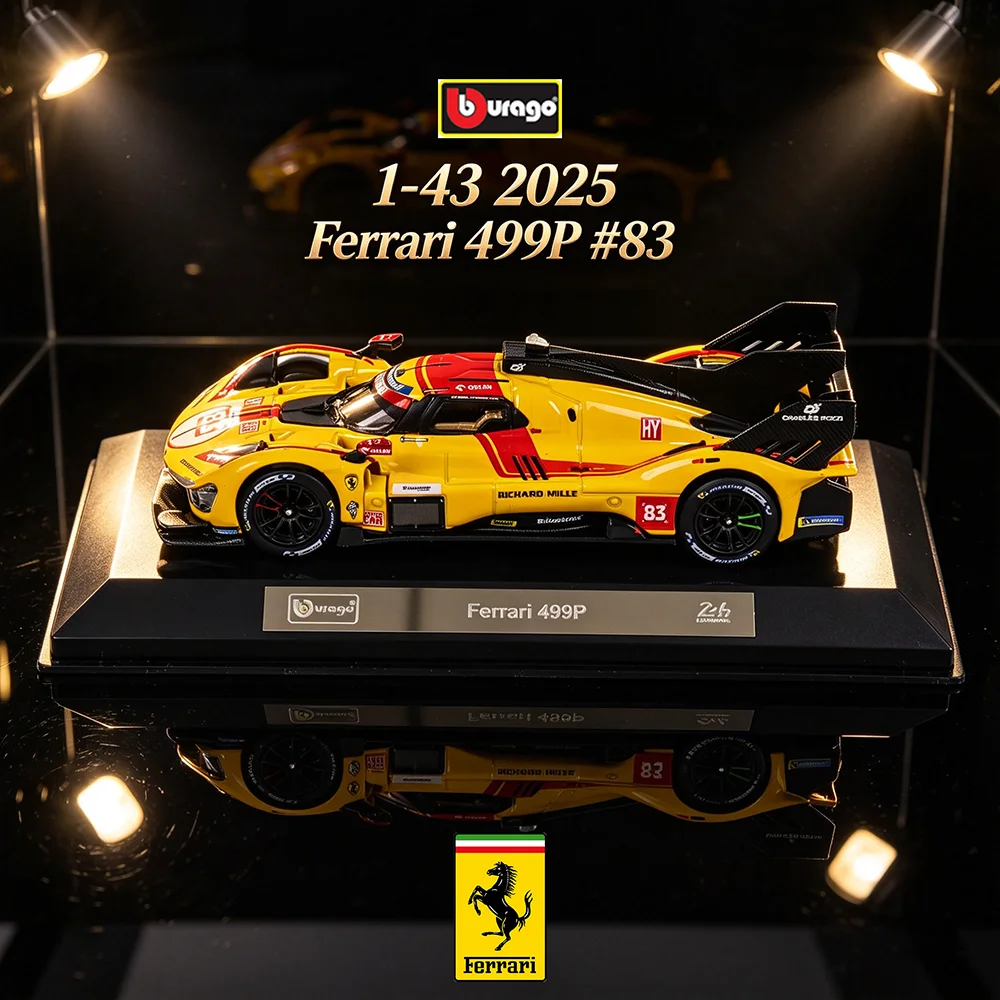Bburago 1:43 WEC 24h Le Mans Hypercar 2025 Ferrari 499P No.83 racing Alloy die-casting car model toy collection gift 296 GT3