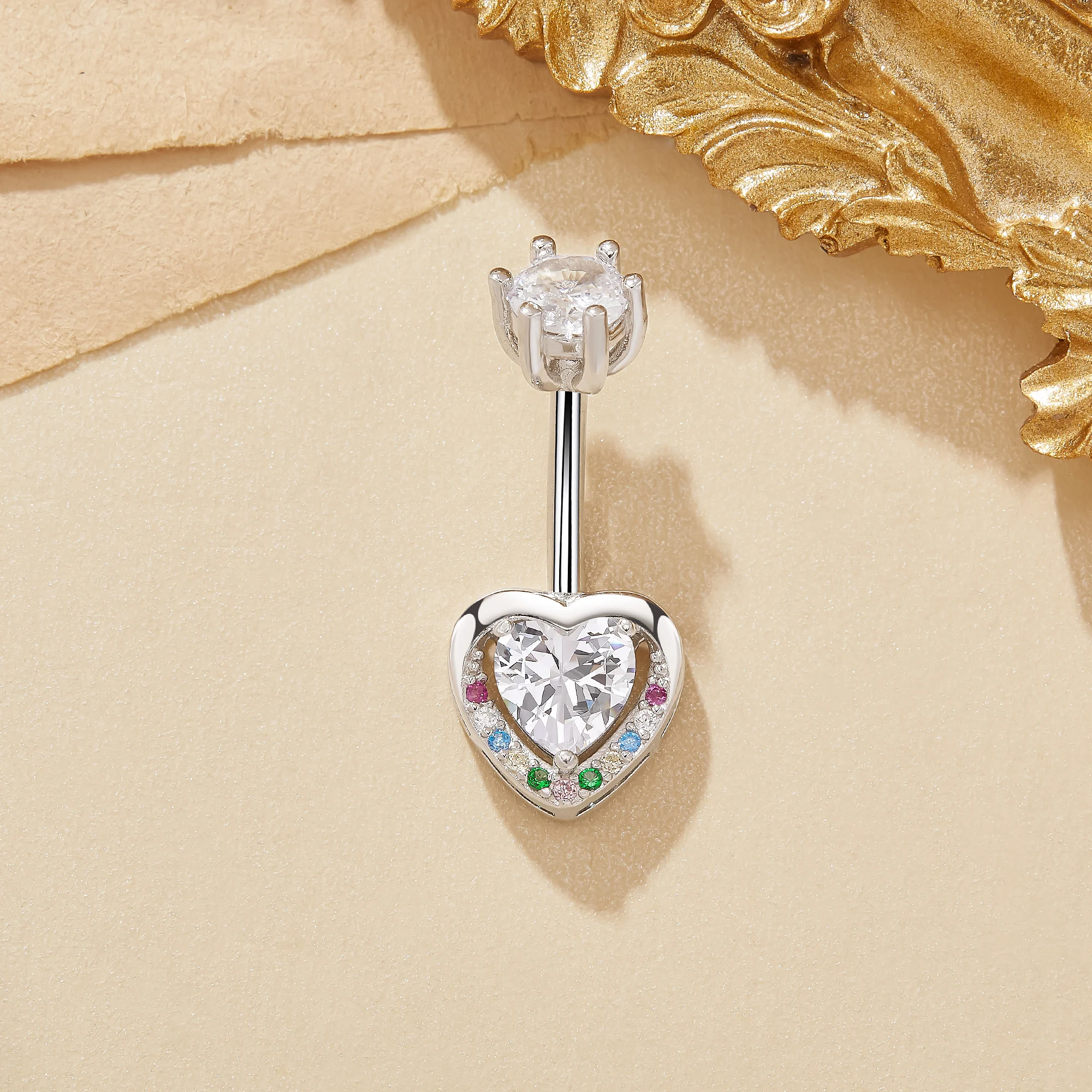 Sparkling Heart CZ Stone Belly Button Ring Halo Navel Piercing Elegant Belly Body Jewelry Fashion Body Piercing Gift 6770021