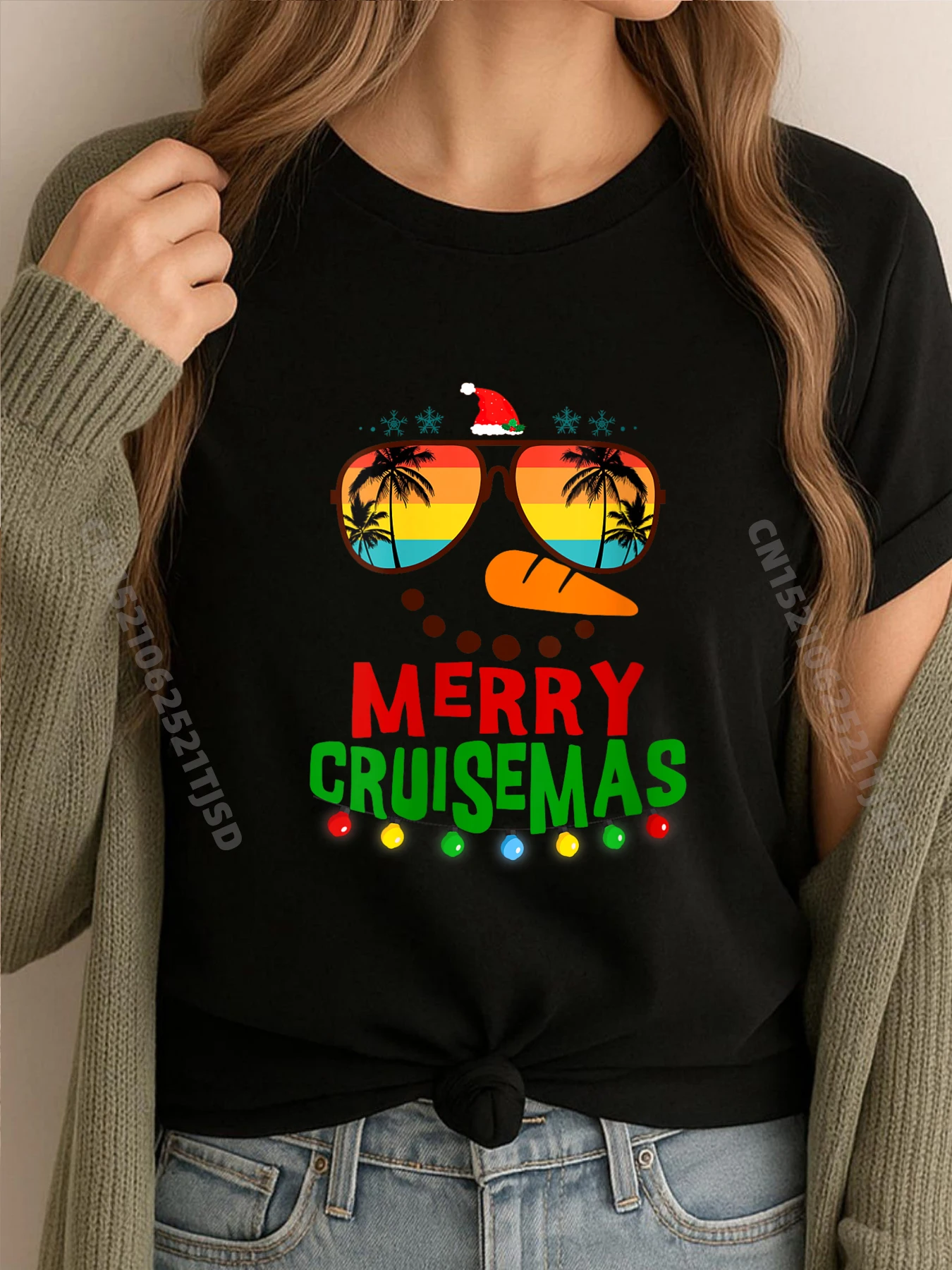 

Womens Merry Cruisemas 2025 Christmas Santa Snowman Cruise Plus Size Woman Clothing Custom T Shirt