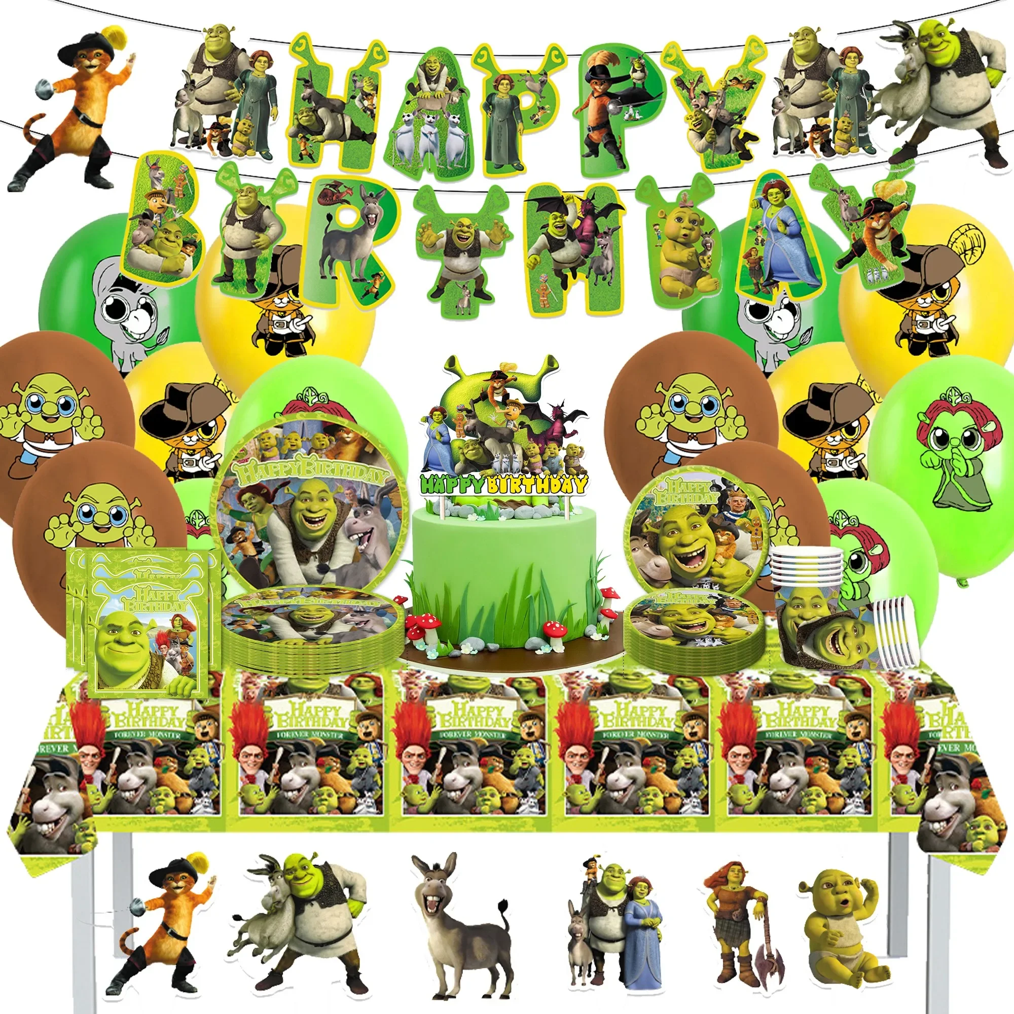 Filme monstro shrek festa de aniversário fornecimento descartável banner bolo halloween pendurado bandeira shrek balões decoração de aniversário