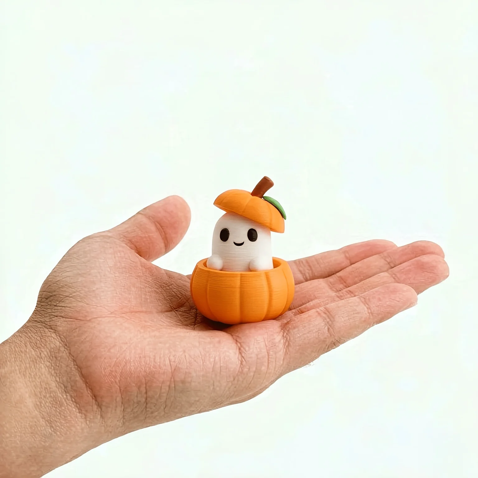 Cute Resin Ghost in Pumpkin Jar Figurine, Removable Pumpkin Lid Ghost Statue for Halloween Fall Autumn Desk Tiered Tray Tabletop