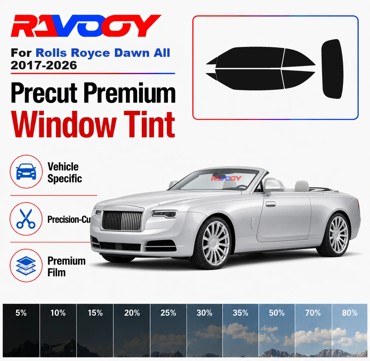 Premium Precut Window Tint Kit Front Rear Windows Rear Windshield For Rolls Royce Dawn All 2017-2026 Car Solar Nano Ceramic Film