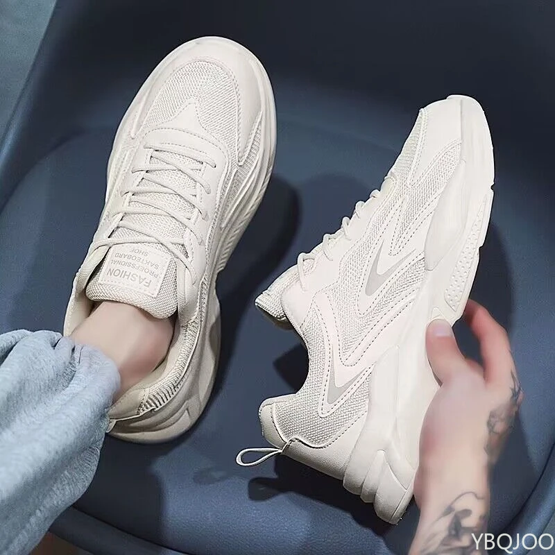 Nuevos zapatos transpirables de moda y versátiles para hombre para primavera y verano, zapatos deportivos de suela gruesa, sencillos, cómodos y duraderos para correr
