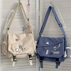 Kawaii Pins Decor Messenger Bag, Release Buckle Decor Flap Crossbody Bag, Large Capacity School Bag