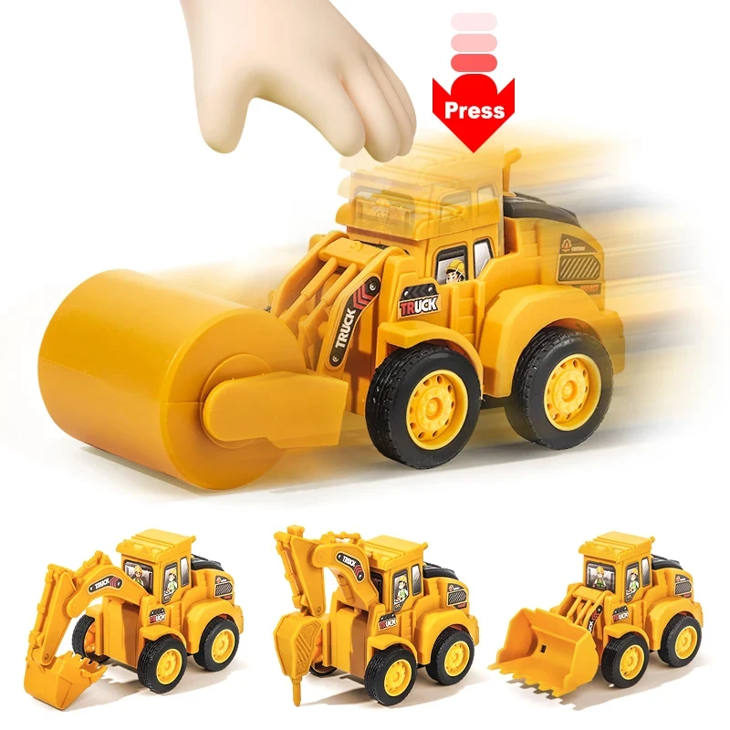 4pcs Engineering Vehicle Model Press Sliding Car Excavator Bulldozer Children Educational Construction Vehicle Toy Kids Boy Gift