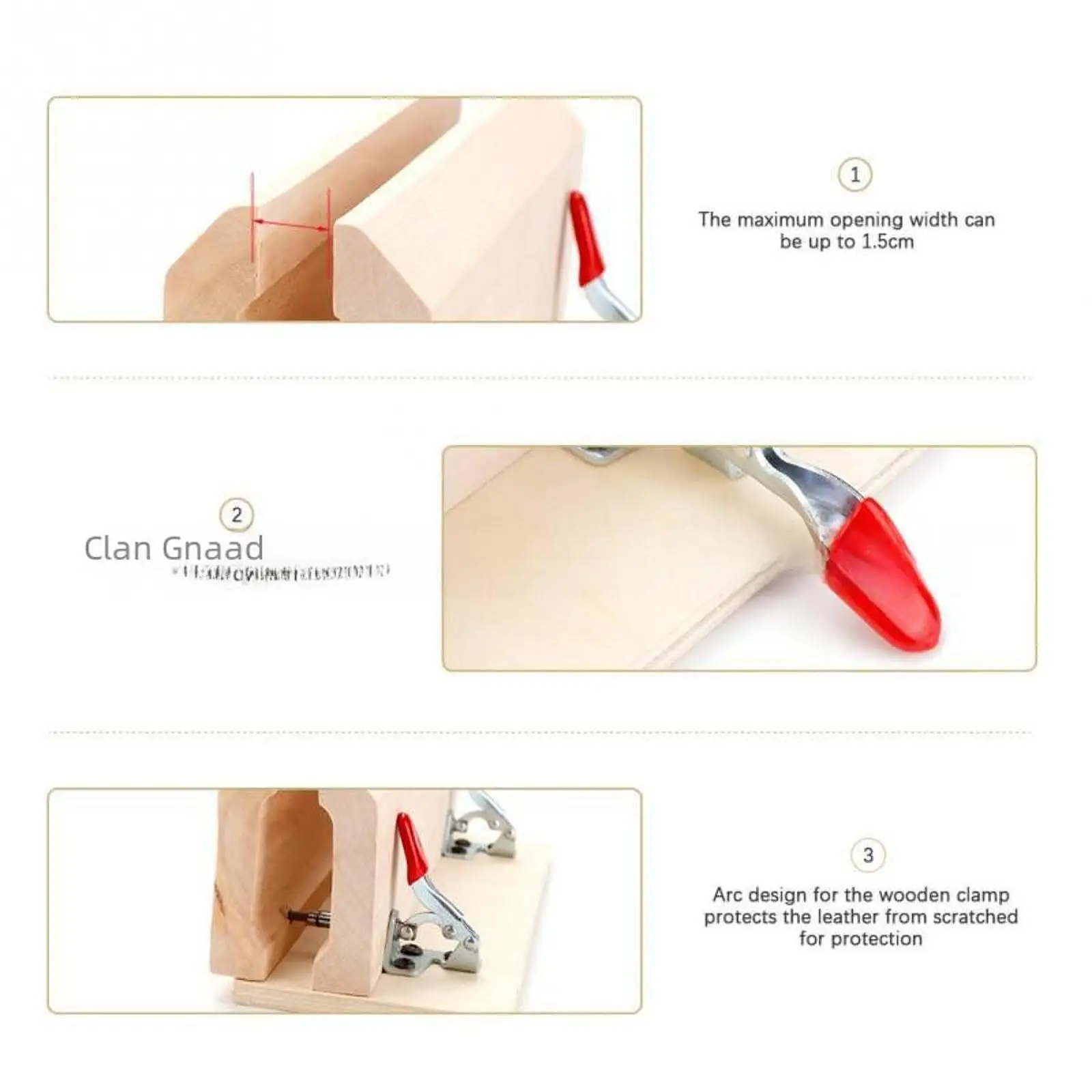 

Sewing DIY Hand Tool Lacing Horse Clamp Adjustable Wooden PU Leather Craft Retaining Clip for Leather Compression