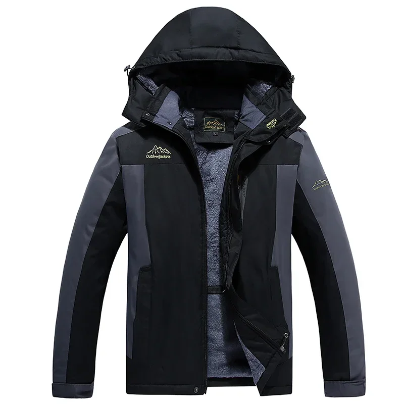 

Winter Men's Mountaineering Jacket Outdoor Waterproof Fleece-lined Thickened Warm Hooded Coat Fashion Brand Men's Windbreaker