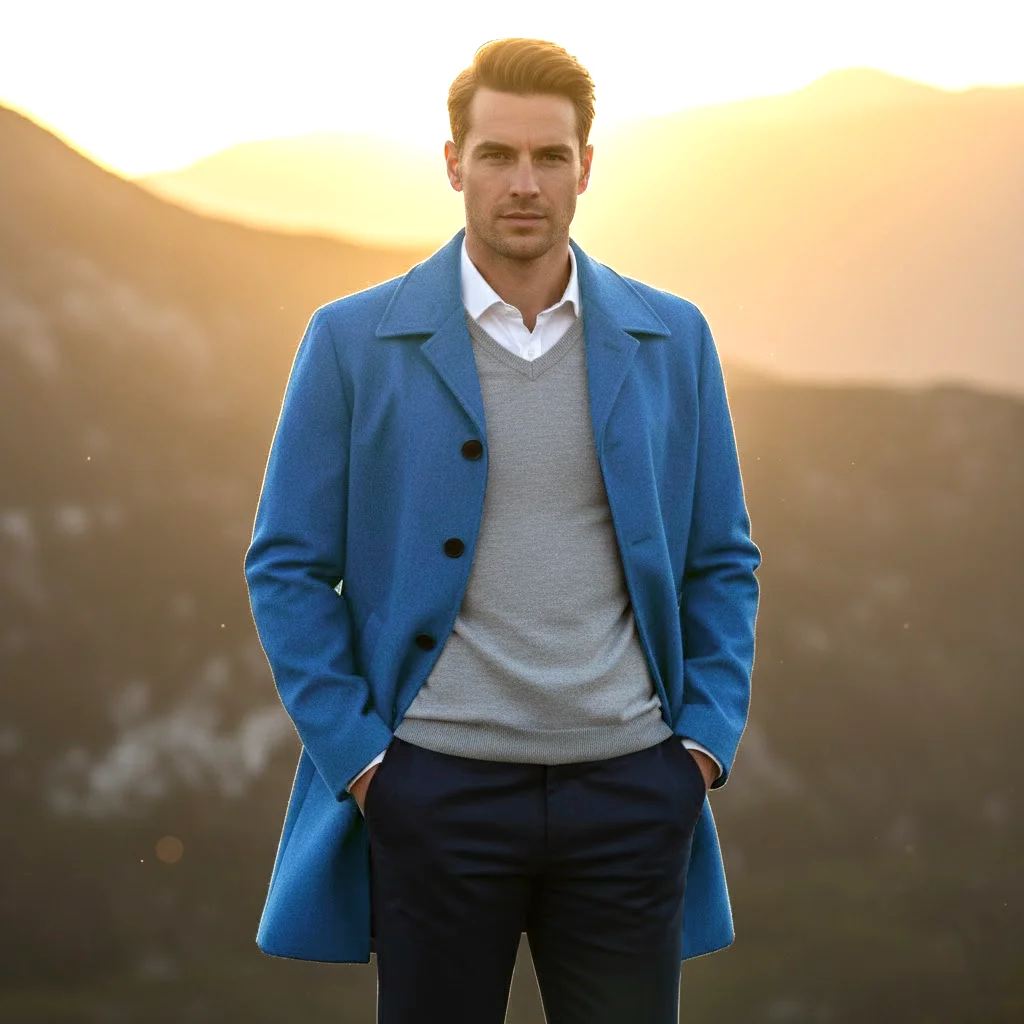 

New Arrival Men's Single Breasted Woolen Blend Trench Coat Warm Lined Jacket for Autumn Winter Outdoor Travel