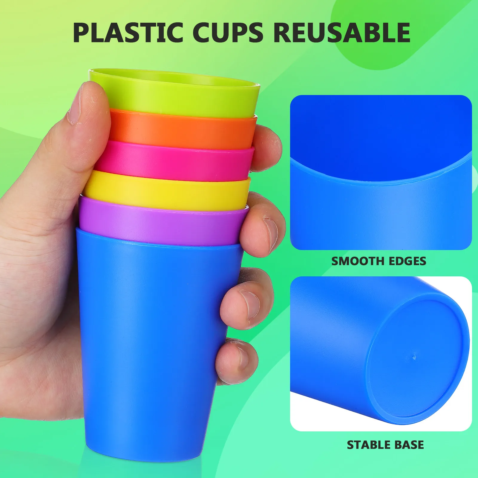 24 Pcs Plastic Cups Reusable Stackable Colorful Drinking Glasses Set Orange Yellow Blue Green Purple Cup Large - view 5