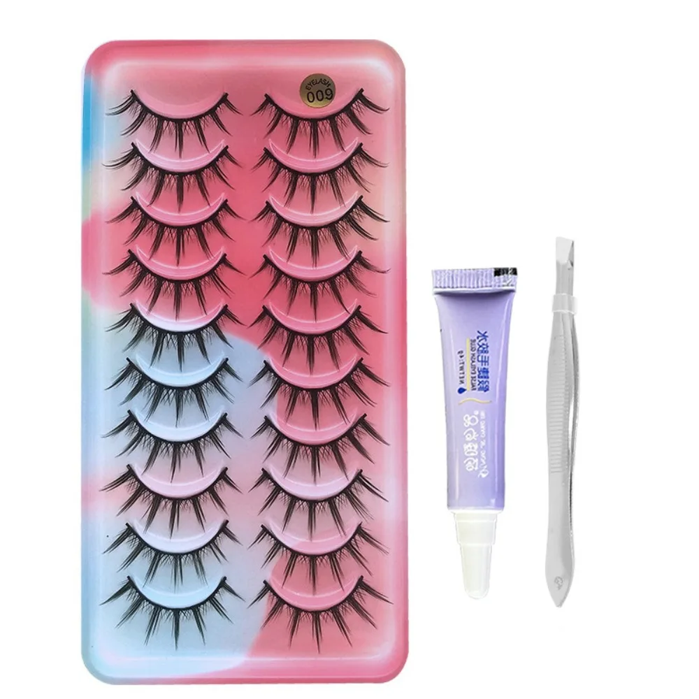 10 pares 3d falso vison falso cílios de vison aparência natural faixa preta cílios postiços volume grosso fofo cílios falsos para todos os dias