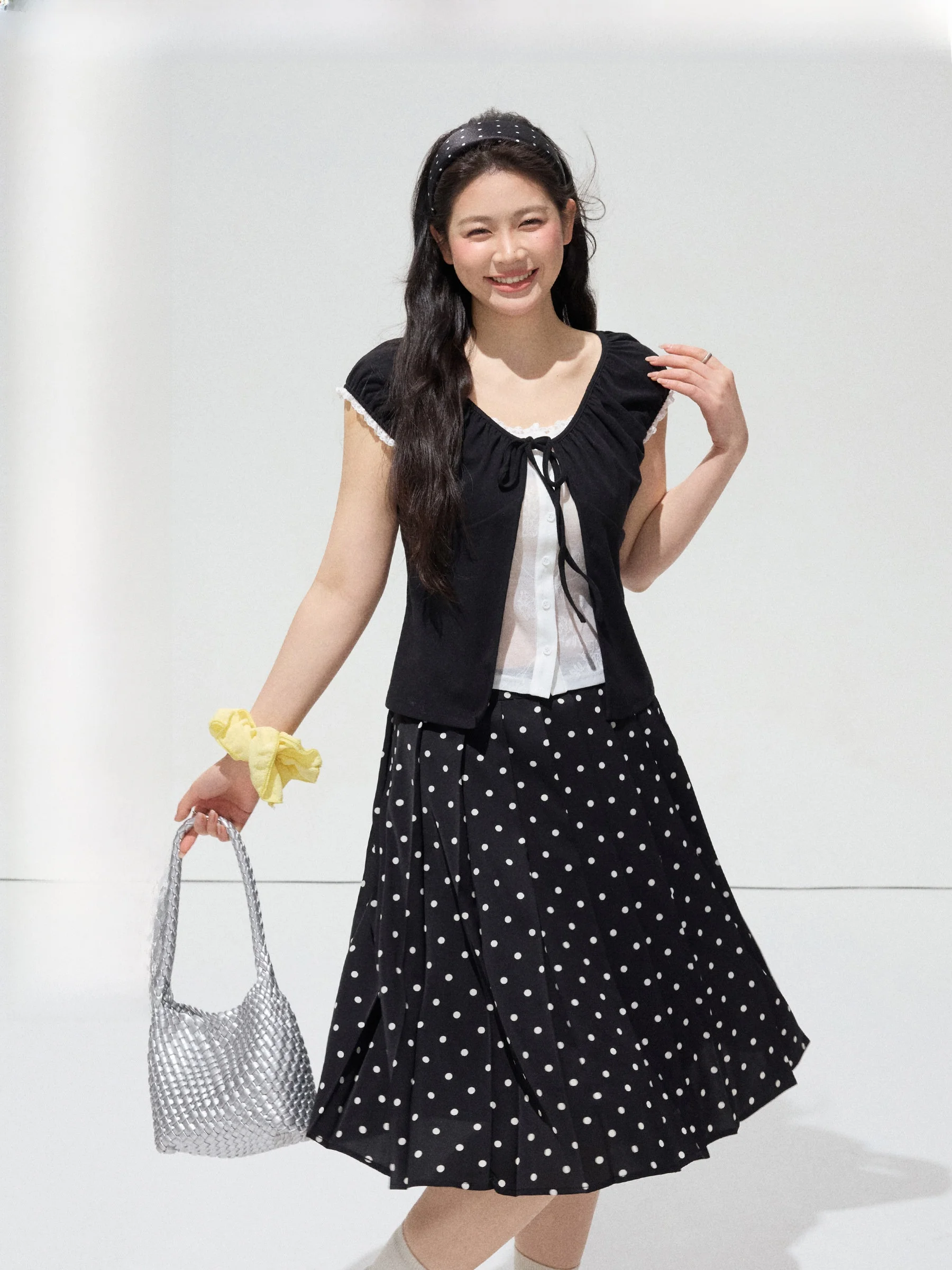 

Jiulu Studio "Lang Lang Little Island" plus Size Pure Desire Color Block Two-Piece Set Top And Half Skirt Ensemble