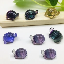 Natural color fluorite crystal turtle cute crafts trinkets High quality crystal hand-carved small animal statues collection