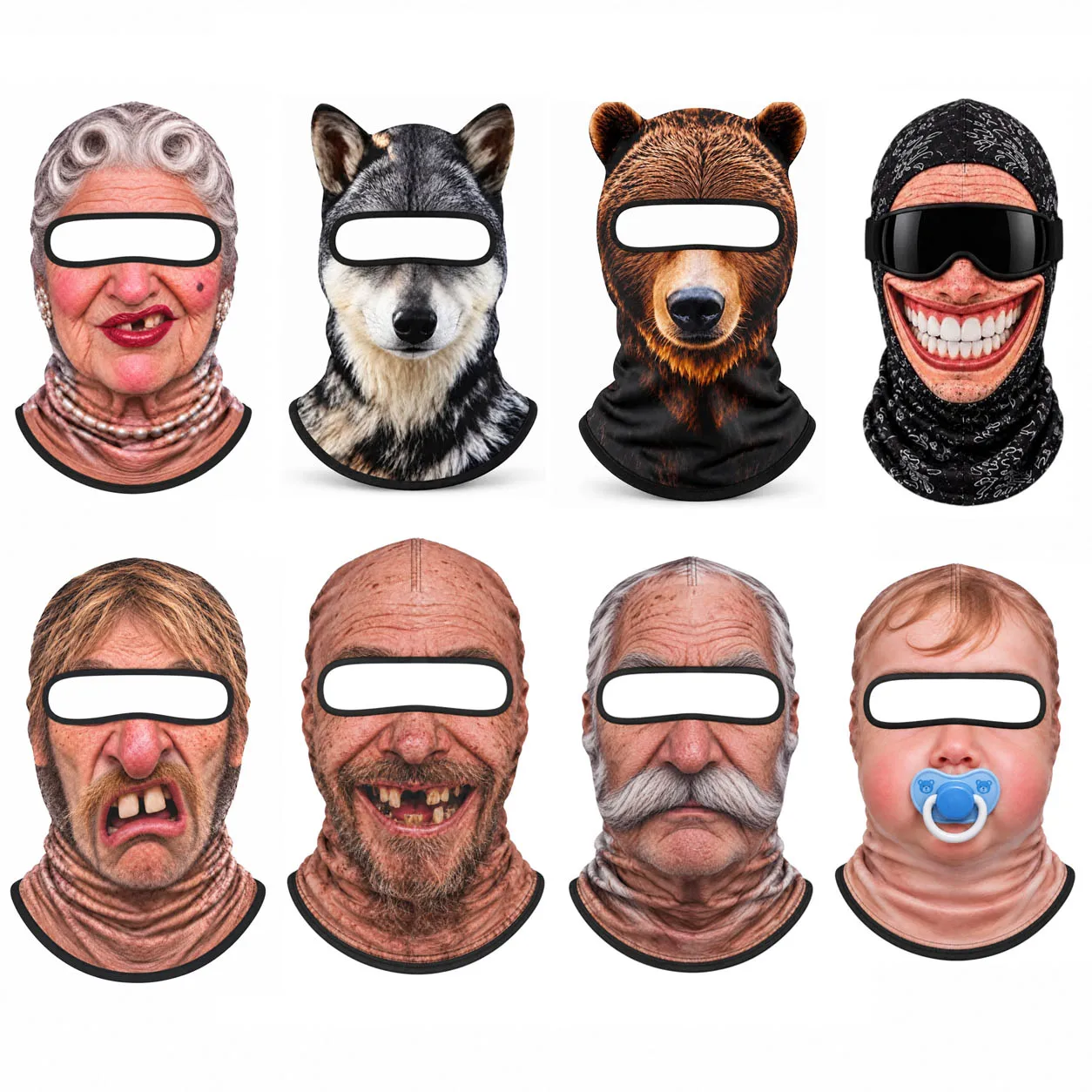 3D Printed Funny Old Man Ski Mask Realistic Face Balaclava Summer Winter Full Face Mask for Skiing Snowboarding Outdoor Sports