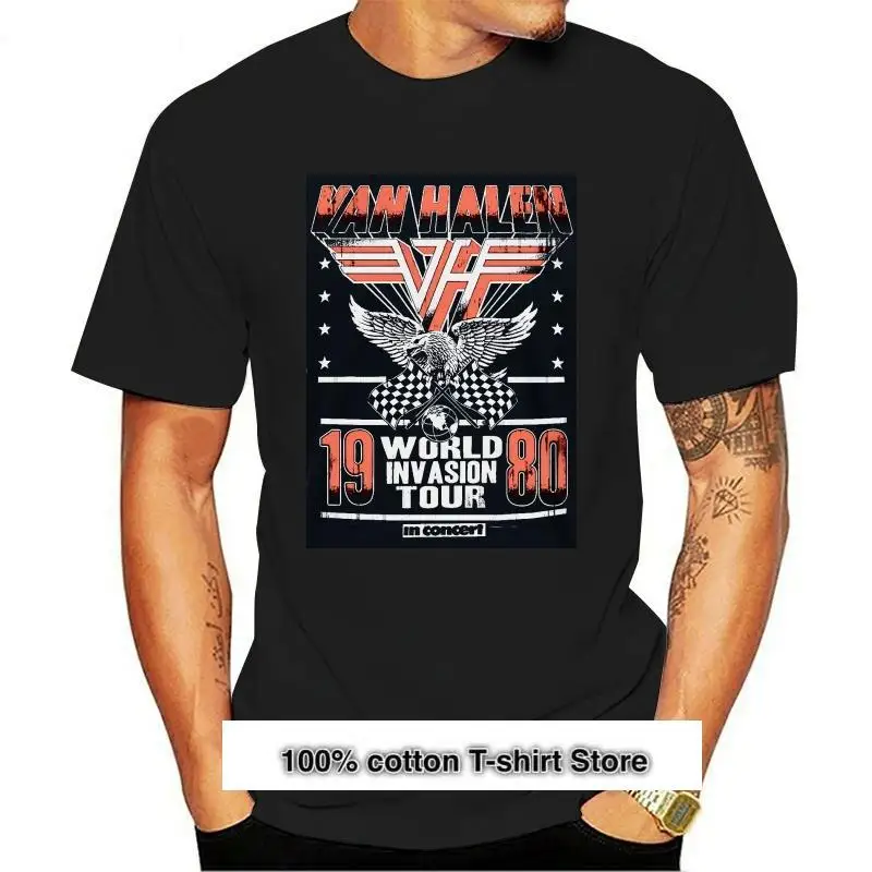 Camiseta oficial de Van Halen para hombre, camiseta negra, Tour de la invasión mundial, nueva